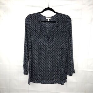 Joie Navy Blue Patterned Long Sleeve Blouse